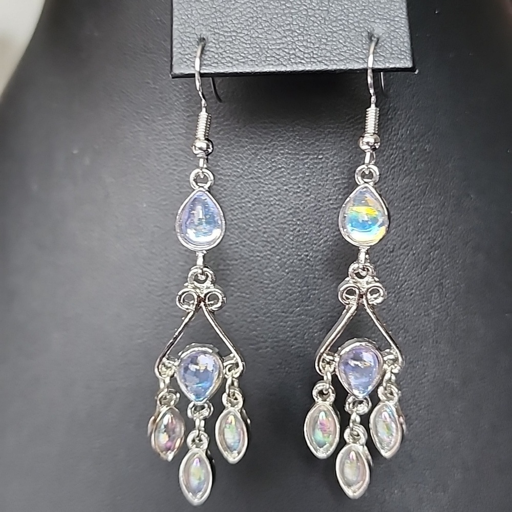BOHO Gypsy  Mandala Tribal MOONSTONE WATERDROP  Earrings Irridescent
